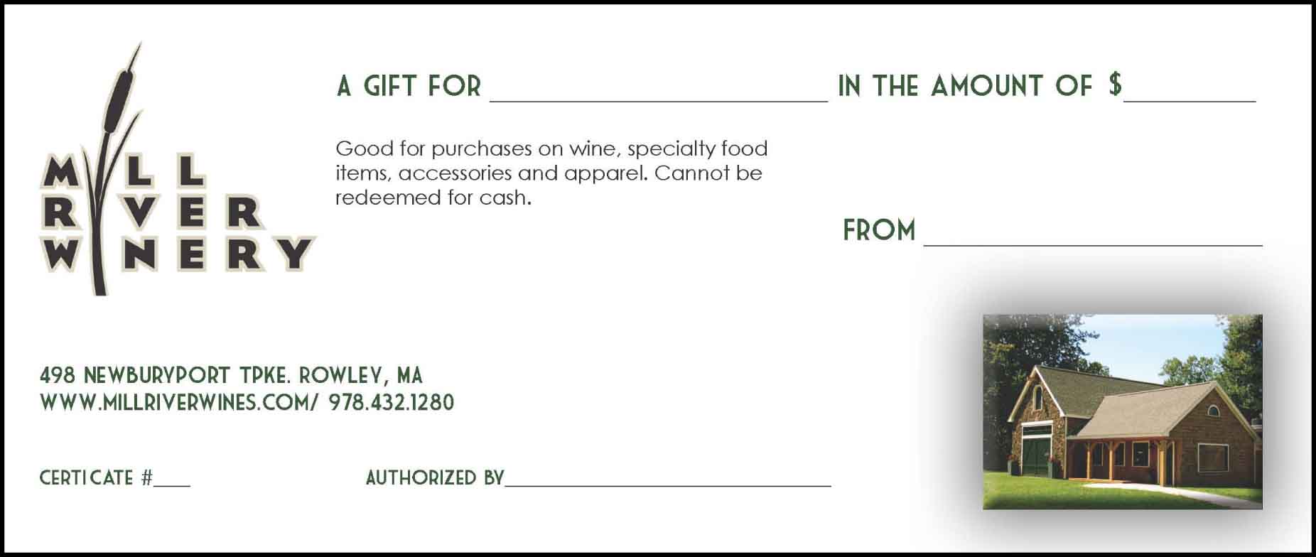 Mill River Winery Gift Certificate